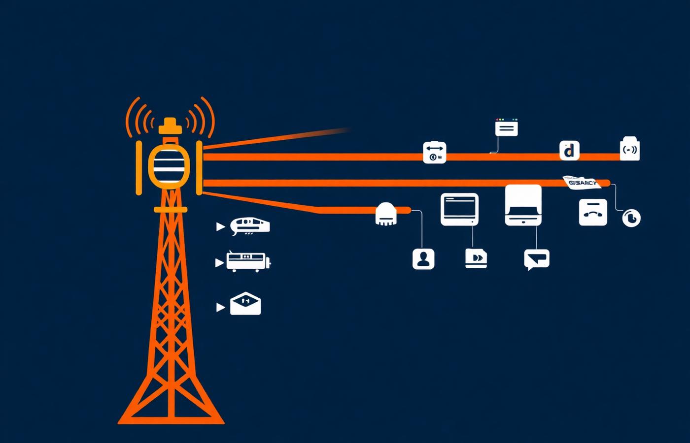 Broadcasttoren die zich verspreidt over meerdere platforms